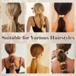 Gold Hair Ties, 6 Pieces Metal Geometric Buckle Hair Bands for Women Girls, Elastic Ponytail Cuffs Holders Accessories for Long Thick and Thin Hair, Diameter: 7.5 cm/2.95 inch - Image 15