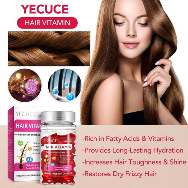 ⁦Hair Care Essential Oil, Single Pack Hair Oil, Repairing and Moisturizing Formula, No Need to Rinse Unisex, Capsules Make Hair Healthier Softer and More Shiny Capsules 40 (Red)⁩ - الصورة ⁦11⁩