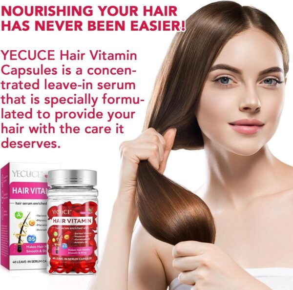 ⁦Hair Care Essential Oil, Single Pack Hair Oil, Repairing and Moisturizing Formula, No Need to Rinse Unisex, Capsules Make Hair Healthier Softer and More Shiny Capsules 40 (Red)⁩ - الصورة ⁦4⁩
