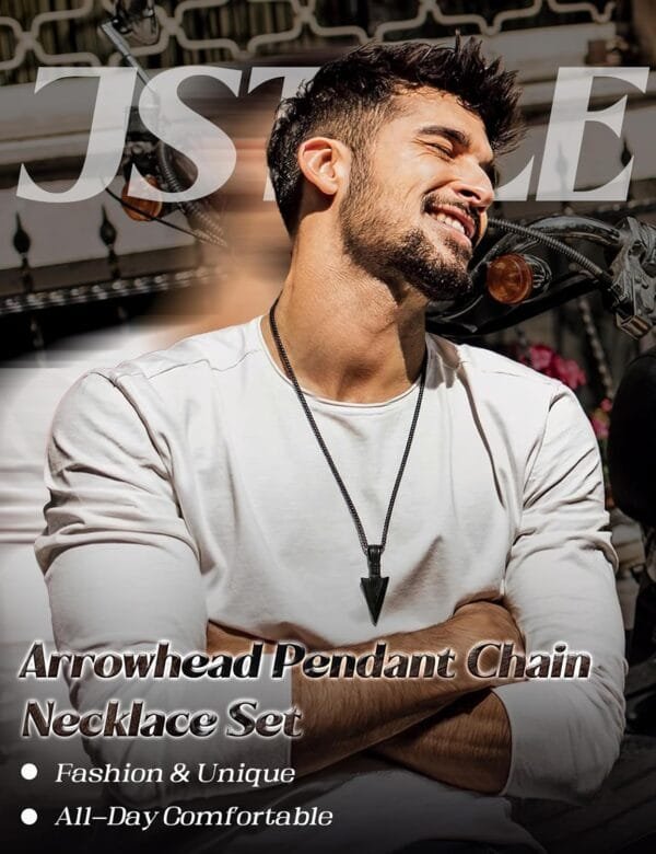 Jstyle Stainless Steel Pendant Necklace for Mens Boys Cool Spearpoint Arrowhead Pendant Chain Necklace Set - Image 6