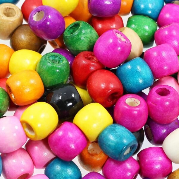 ⁦200Pcs Large Hole Wood Beads, BetterJonny Assorted Color Wooden Beads Hair Braid Beads 16x16-17mm for Macrame Rosary Bracelet Jewelry Craft Making⁩ - الصورة ⁦6⁩