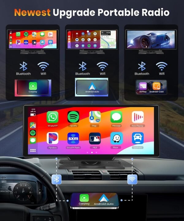 podofo 10.26 Touchscreen Portable Wireless Apple Carplay Car Stereo, Portable Car Screen Compatible with Bluetooth Hands-Free/GPS Navigation/Siri Assistant/Voice Control,7V-32V Suit for All Vehicles Buy Online at Best Price in UAE - Amazon.ae - Image 3
