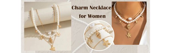 Seashell Necklace for Women, Gold Starfish & Shell Charm Beaded Necklace, Trendy Beach Jewelry for Summer, Adjustable Ocean-Inspired Gifts for Women - Image 2
