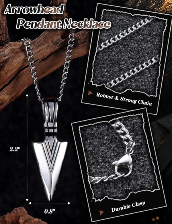 Jstyle Stainless Steel Pendant Necklace for Mens Boys Cool Spearpoint Arrowhead Pendant Chain Necklace Set - Image 11