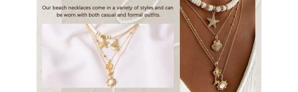 Seashell Necklace for Women, Gold Starfish & Shell Charm Beaded Necklace, Trendy Beach Jewelry for Summer, Adjustable Ocean-Inspired Gifts for Women - Image 3