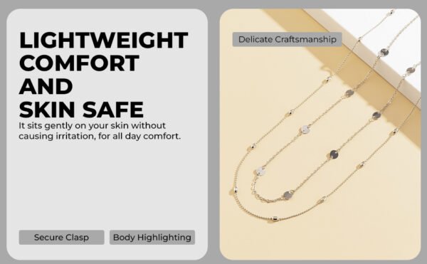 HANNEA® Waist Chain for Women Sexy, Set of 2pcs Sequin Silver Plated Belly 2-Layered Waist Beads Coin Chain Dainty Body Chains Jewelry, Bikini Beach Wear Gifts for Women 26.5-33Inch - Image 10